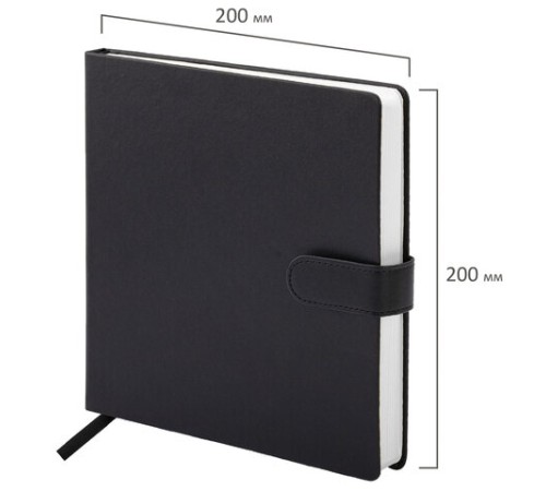 Скетчбук, белая бумага 140 г/м2 200х200 мм, 80 л., КОЖЗАМ, застежка, BRAUBERG ART CLASSIC, черный, 116463