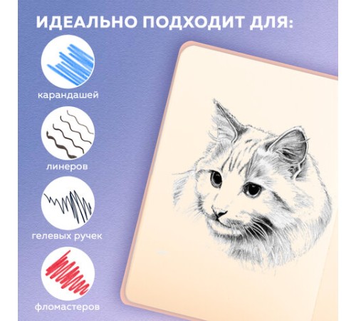 Скетчбук, слоновая кость 140 г/м2, 130х210 мм, 80 л., софт-тач, резинка, BRAUBERG ART CLASSIC, 
