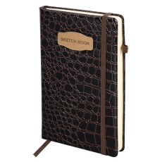 Скетчбук, слоновая кость 140 г/м2, 130х210 мм, 80 л., КОЖЗАМ, резинка, BRAUBERG ART CLASSIC, CROCO, коричневый, 116471