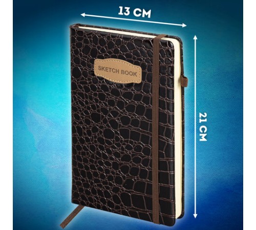 Скетчбук, слоновая кость 140 г/м2, 130х210 мм, 80 л., КОЖЗАМ, резинка, BRAUBERG ART CLASSIC, CROCO, коричневый, 116471