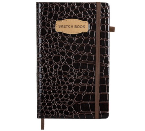 Скетчбук, слоновая кость 140 г/м2, 130х210 мм, 80 л., КОЖЗАМ, резинка, BRAUBERG ART CLASSIC, CROCO, коричневый, 116471