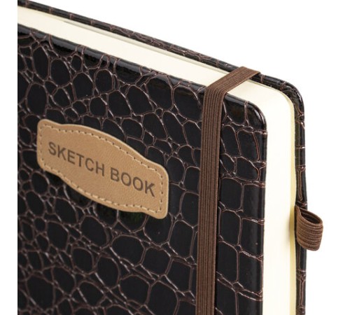 Скетчбук, слоновая кость 140 г/м2, 130х210 мм, 80 л., КОЖЗАМ, резинка, BRAUBERG ART CLASSIC, CROCO, коричневый, 116471