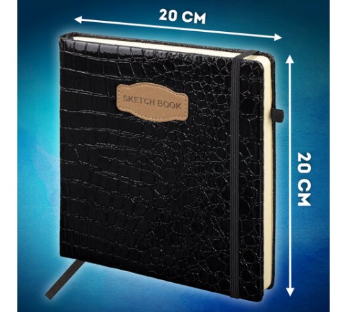 Скетчбук, слоновая кость 140 г/м2, 200х200 мм, 80 л., КОЖЗАМ, резинка, BRAUBERG ART CLASSIC, CROCO, черный, 116472