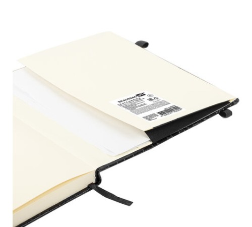 Скетчбук, слоновая кость 140 г/м2, 200х200 мм, 80 л., КОЖЗАМ, резинка, BRAUBERG ART CLASSIC, CROCO, черный, 116472