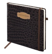 Скетчбук, слоновая кость 140 г/м2, 200х200 мм, 80 л., КОЖЗАМ, резинка, BRAUBERG ART CLASSIC, CROCO, коричневый, 116473