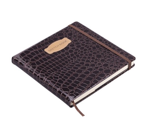 Скетчбук, слоновая кость 140 г/м2, 200х200 мм, 80 л., КОЖЗАМ, резинка, BRAUBERG ART CLASSIC, CROCO, коричневый, 116473