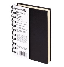 Скетчбук, слоновая кость 140 г/м2 90х140 мм, 80 л., КОЖЗАМ, гребень, BRAUBERG ART CLASSIC, черный, 116474