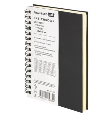 Скетчбук, слоновая кость 140 г/м2 130х210 мм, 80 л., КОЖЗАМ, гребень, BRAUBERG ART CLASSIC, черный, 116475
