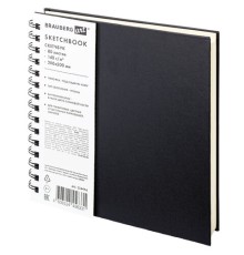 Скетчбук, слоновая кость 140 г/м2 200х200 мм, 80 л., КОЖЗАМ, гребень, BRAUBERG ART CLASSIC, черный, 116476