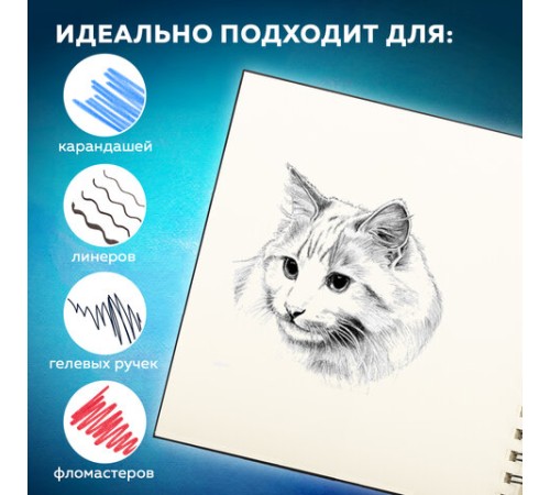 Скетчбук, слоновая кость 140 г/м2 200х200 мм, 80 л., КОЖЗАМ, гребень, BRAUBERG ART CLASSIC, черный, 116476