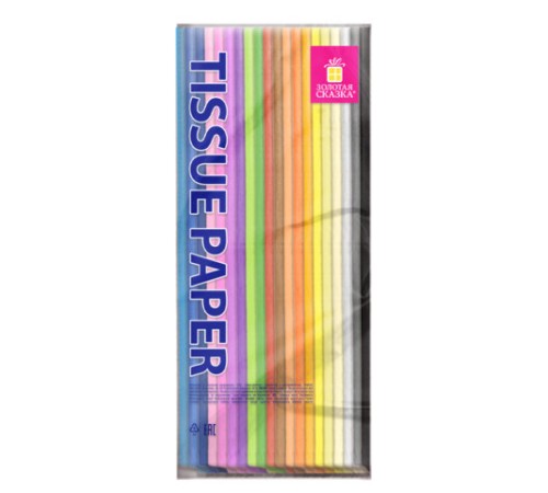 Цветная бумага ТИШЬЮ 17 г/м2, 50х66 см, 100 листов, 20 цветов, пастель ассорти, ЗОЛОТАЯ СКАЗКА, 116495