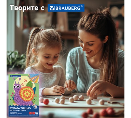 Цветная бумага ТИШЬЮ 17 г/м2, А4 (210х297 мм), 20 листов, 10 цветов пастель, в папке, BRAUBERG, 116497