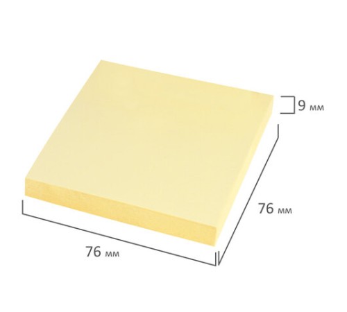 Блок самоклеящийся (стикеры) STAFF STANDARD, ПАСТЕЛЬНЫЙ 76х76 мм, желтый, 100 листов, 116573