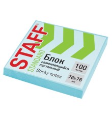 Блок самоклеящийся (стикеры) STAFF STANDARD, ПАСТЕЛЬНЫЙ 76х76 мм, голубой, 100 листов, 116574