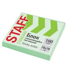 Блок самоклеящийся (стикеры) STAFF STANDARD, ПАСТЕЛЬНЫЙ 76х76 мм, зеленый, 100 листов, 116575