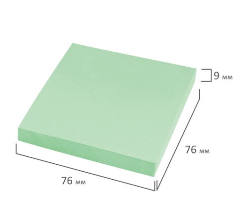 Блок самоклеящийся (стикеры) STAFF STANDARD, ПАСТЕЛЬНЫЙ 76х76 мм, зеленый, 100 листов, 116575