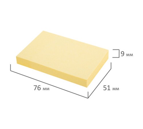 Блок самоклеящийся (стикеры) STAFF STANDARD, ПАСТЕЛЬНЫЙ 76х51 мм, желтый, 100 листов, 116581