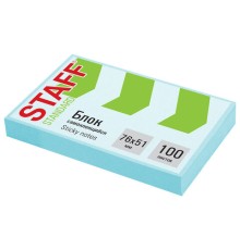 Блок самоклеящийся (стикеры) STAFF STANDARD, ПАСТЕЛЬНЫЙ 76х51 мм, голубой, 100 листов, 116582