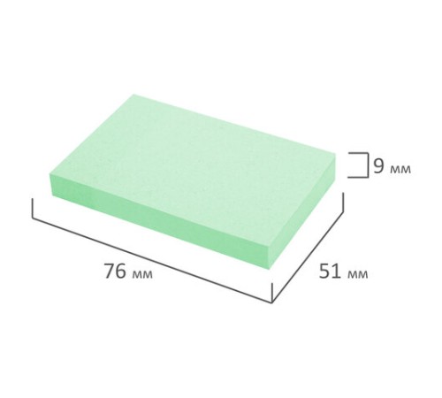 Блок самоклеящийся (стикеры) STAFF STANDARD, ПАСТЕЛЬНЫЙ 76х51 мм, зеленый, 100 листов, 116583