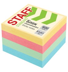 Блок самоклеящийся (стикеры) STAFF STANDARD, ПАСТЕЛЬНЫЙ 51х51 мм, 4 цвета, 400 листов, 116585