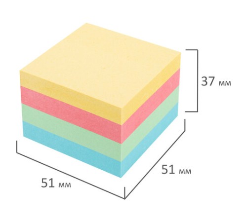 Блок самоклеящийся (стикеры) STAFF STANDARD, ПАСТЕЛЬНЫЙ 51х51 мм, 4 цвета, 400 листов, 116585