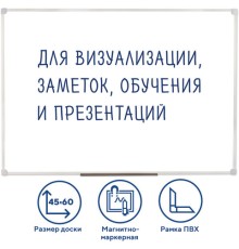 Доска магнитно-маркерная 45х60 см, ПВХ-рамка, ГАРАНТИЯ 10 ЛЕТ, РОССИЯ, STAFF, 236157