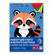 Набор картона БЕЛЫЙ + ЦВЕТНОЙ А4 немелованный, 10 листов (белый 4 листа + цветной 6 листов), в папке, BRAUBERG, 116631