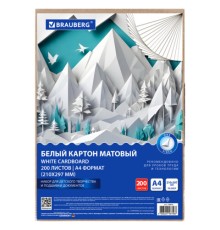 Картон белый А4 немелованный, 200 листов, в коробе, BRAUBERG, 210х297 мм, 116633