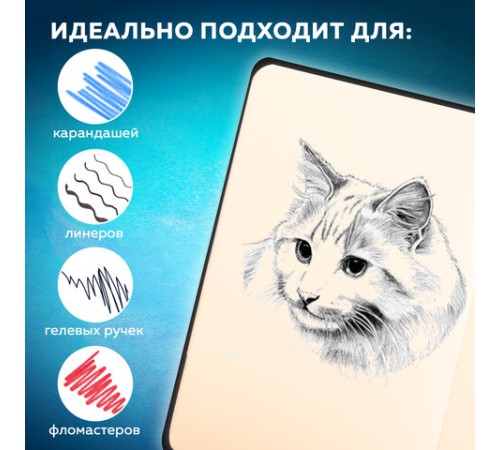 Скетчбук, слоновая кость+белая 140 г/м2, 120х120 мм, 80 л., КОЖЗАМ, резинка, BRAUBERG ART CLASSIC, черный, 116872