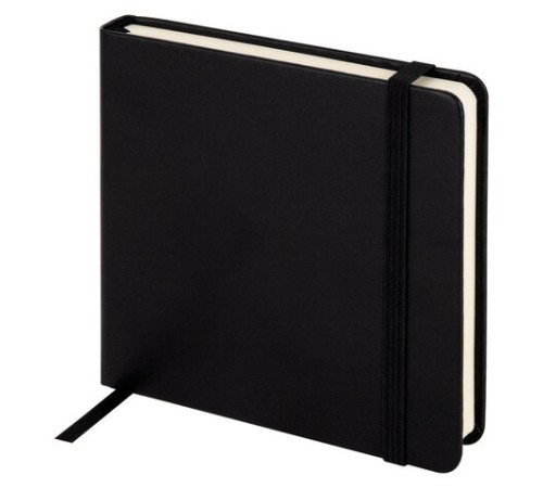 Скетчбук, слоновая кость+белая 140 г/м2, 120х120 мм, 80 л., КОЖЗАМ, резинка, BRAUBERG ART CLASSIC, черный, 116872