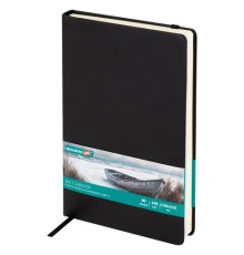 Скетчбук, слоновая кость+белая 140 г/м2, 130х210 мм, 80 л., КОЖЗАМ, резинка, BRAUBERG ART CLASSIC, черный, 116873