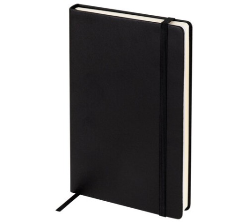 Скетчбук, слоновая кость+белая 140 г/м2, 130х210 мм, 80 л., КОЖЗАМ, резинка, BRAUBERG ART CLASSIC, черный, 116873