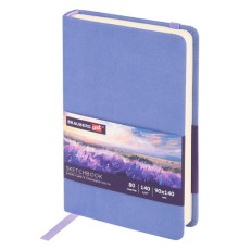 Скетчбук, слоновая кость 140 г/м2 90х140 мм, 80 л., КОЖЗАМ, резинка, BRAUBERG ART CLASSIC, пастель сиреневый, 116875