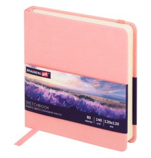 Скетчбук, слоновая кость 140 г/м2 120х120 мм, 80 л., КОЖЗАМ, резинка, BRAUBERG ART CLASSIC, пастель розовый, 116876