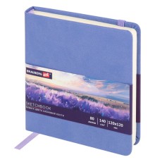 Скетчбук, слоновая кость 140 г/м2 120х120 мм, 80 л., КОЖЗАМ, резинка, BRAUBERG ART CLASSIC, пастель сиреневый, 116877