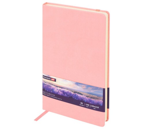 Скетчбук, слоновая кость 140 г/м2 130х210 мм, 80 л., КОЖЗАМ, резинка, BRAUBERG ART CLASSIC, пастель розовый, 116878
