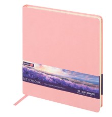 Скетчбук, слоновая кость 140 г/м2 200х200 мм, 80 л., КОЖЗАМ, резинка, BRAUBERG ART CLASSIC, пастель розовый, 116880