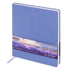 Скетчбук, слоновая кость 140 г/м2 200х200 мм, 80 л., КОЖЗАМ, резинка, BRAUBERG ART CLASSIC, пастель сиреневый, 116881