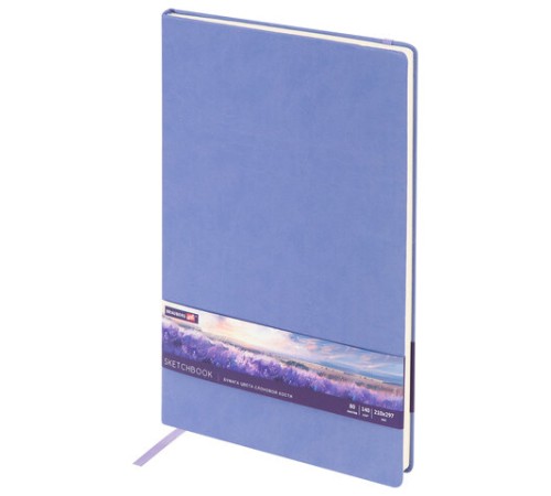 Скетчбук, слоновая кость 140 г/м2 210х297 мм, 80 л., КОЖЗАМ, резинка, BRAUBERG ART CLASSIC, пастель сиреневый, 116883
