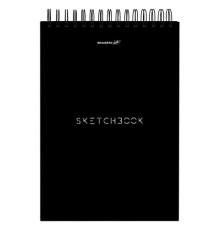 Скетчбук, белая бумага 100 г/м2, 140х201 мм, 60 л., гребень, жёсткая подложка, BRAUBERG ART, Minimal черный, 116900