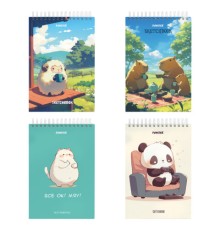 Скетчбук, белая бумага 100 г/м2, 140х201 мм, 60 л., гребень, жёсткая подложка, FUNSTER (ФАНСТЕР), АССОРТИ Funny pets, 116903