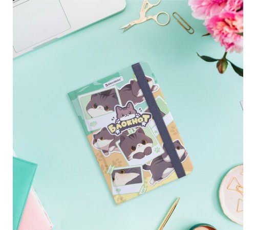 Блокнот с резинкой в клетку 96 л., МАЛЫЙ ФОРМАТ А6, 109х148 мм, BRAUBERG, кросс-серия 