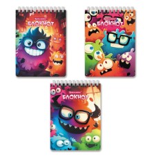 Блокнот МАЛЫЙ ФОРМАТ А6 97х145мм, 60л, гребень, картон, клетка, BRAUBERG МОНСТРИКИ, 116997