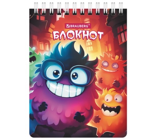 Блокнот МАЛЫЙ ФОРМАТ А6 97х145мм, 60л, гребень, картон, клетка, BRAUBERG МОНСТРИКИ, 116997