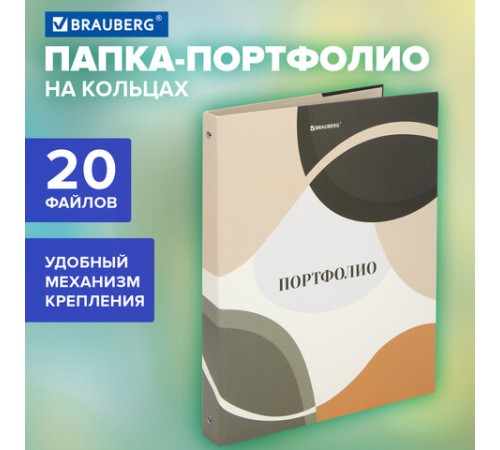 Папка-портфолио универсальная, 4 кольца, 20 файлов, 7БЦ матовая, BRAUBERG 