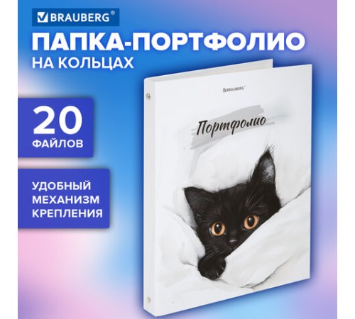 Папка-портфолио универсальная, 4 кольца, 20 файлов, 7БЦ матовая, BRAUBERG 
