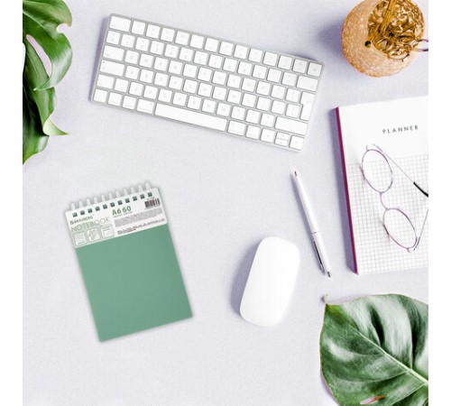 Блокнот МАЛЫЙ ФОРМАТ А6, 60 л., силиконовый гребень, обложка пластик, клетка, BRAUBERG, зеленый, 117564