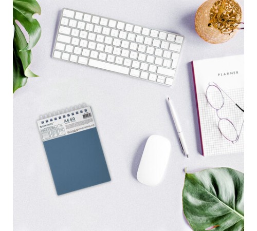 Блокнот МАЛЫЙ ФОРМАТ А6, 60 л., силиконовый гребень, обложка пластик, клетка, BRAUBERG, синий, 117565