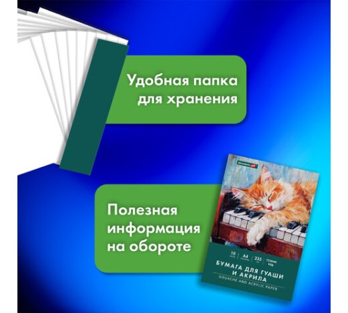 Бумага для гуаши и акрила А4 10 л., 235 г/м2, 210х297 мм, в папке, BRAUBERG ART CLASSIC, 