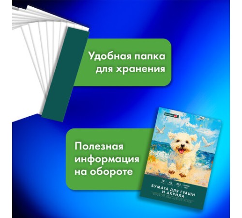 Бумага для гуаши и акрила А3 10 л., 235 г/м2, 297х420 мм, в папке, BRAUBERG ART CLASSIC, 